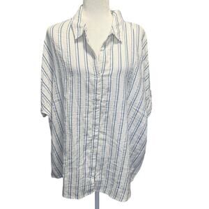 Pact Organic Cotton Striped Tunic Shirt Women’s M/L White Blue NWOT